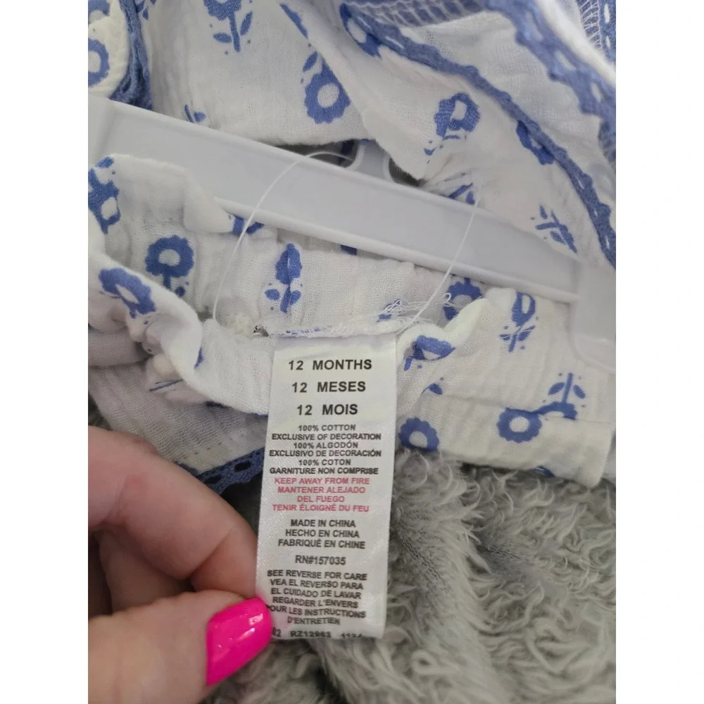 RZ by Rachel Zoe Baby Girls 3pc Cotton Gauze Set Top Pants Sunglasses Blue 12M